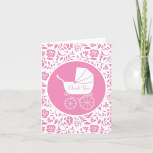 Carte De Remerciements Baby shower de transport vintage jolie fille rose