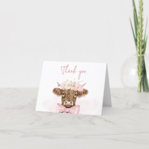 Carte De Remerciements Baby shower de vache rose Floral Highland