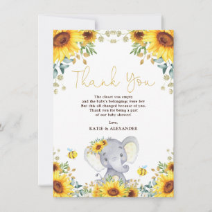 Carte De Remerciements Baby shower de verdure de Girl Elephant Boho Sunfl