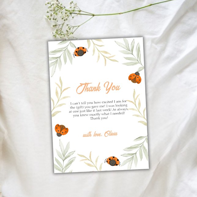 Carte De Remerciements Baby shower de verdure de l'automne rustique Ladyb (Rustic Fall Ladybug Greenery Baby Shower Thank You Card)
