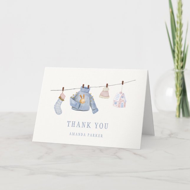 Carte De Remerciements Baby shower de vêtements d'hiver pour filles coule (Devant)