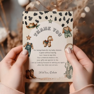 Carte De Remerciements Baby shower de vêtements Western Cowboy