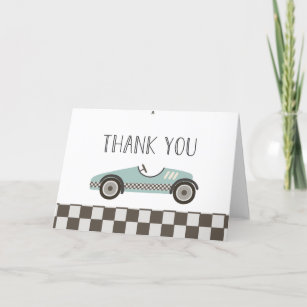 Carte De Remerciements baby shower de voiture de course bleu