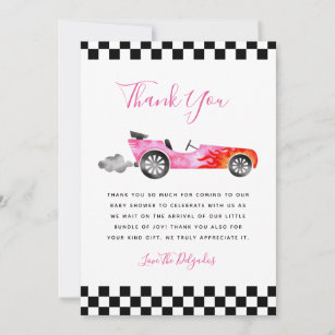 Carte De Remerciements Baby shower de voiture rose Vintage