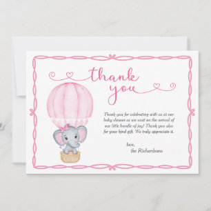 Carte De Remerciements Baby shower d'éléphant rose