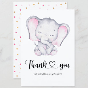 Carte de remerciements baby shower d'éléphants ros