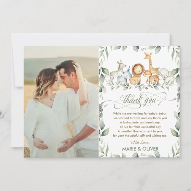Carte De Remerciements Baby shower des animaux de la Jungle verdoyante Ph (Devant)