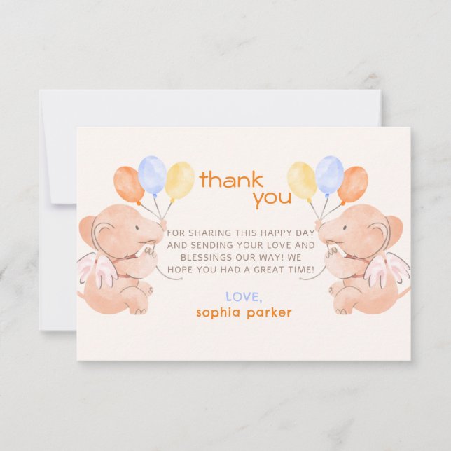 Carte De Remerciements Baby shower des éléphants (Devant)