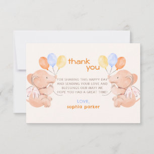 Carte De Remerciements Baby shower des éléphants