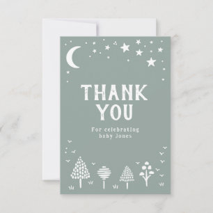 Carte De Remerciements Baby shower des étoiles de bois vert Sage