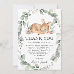 Carte De Remerciements Baby shower des filles de Woodland Deer Rustic Gre