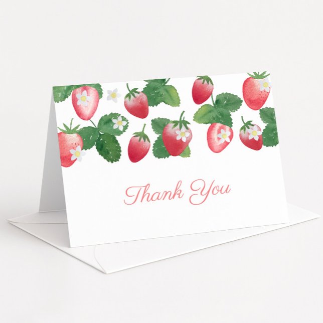 Carte De Remerciements Baby shower d'été aux fraises d'aquarelle (Simple watercolor strawberries folding thank you card design)