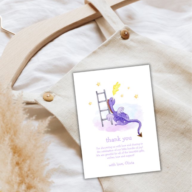 Carte De Remerciements Baby shower d'étoiles Dragon Dreamy (Cute Dreamy Fairytale Dragon Stars Baby Shower Thank You Card)