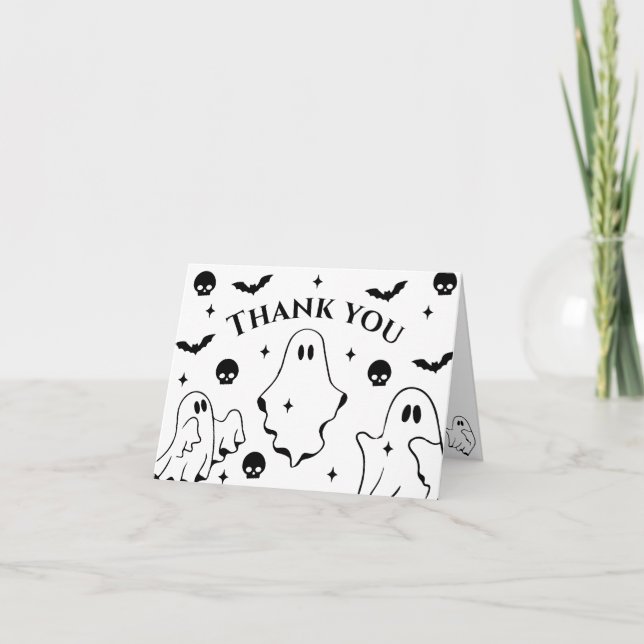 Carte De Remerciements Baby shower d'Halloween Black Little Ghost (Devant)
