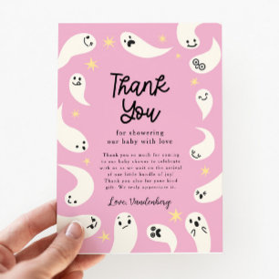 Carte De Remerciements Baby shower d'Halloween de Little Boo rose