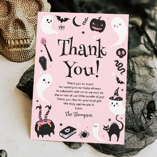Carte De Remerciements Baby shower d'Halloween fantôme rose