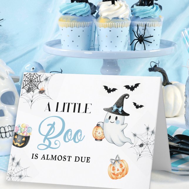 Carte De Remerciements Baby shower d'Halloween Little Boo Bleu (Créateur téléchargé)