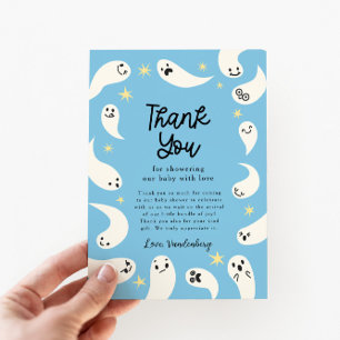 Carte De Remerciements Baby shower d'Halloween Little Boo Bleu