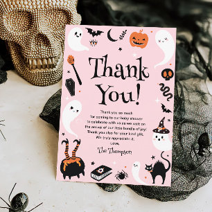 Carte De Remerciements Baby shower d'Halloween rose Orange Little Boo