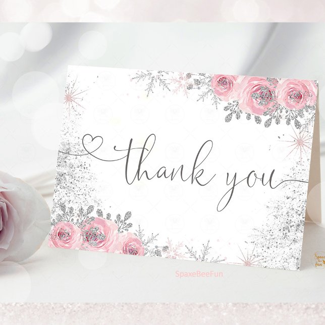 Carte De Remerciements Baby shower d'hiver (Winter Baby Shower Thank You Card, It's Cold Outside Thank You Card, Snowflake Baby Shower Thank You)