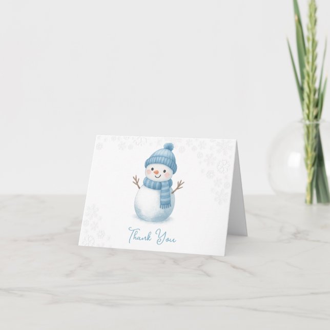 Carte De Remerciements Baby shower d'hiver Blue Snowman (Devant)