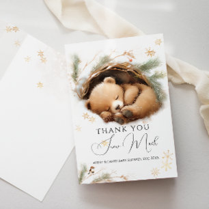 Carte De Remerciements Baby shower d'hiver de l'ours des bois à l'extérie