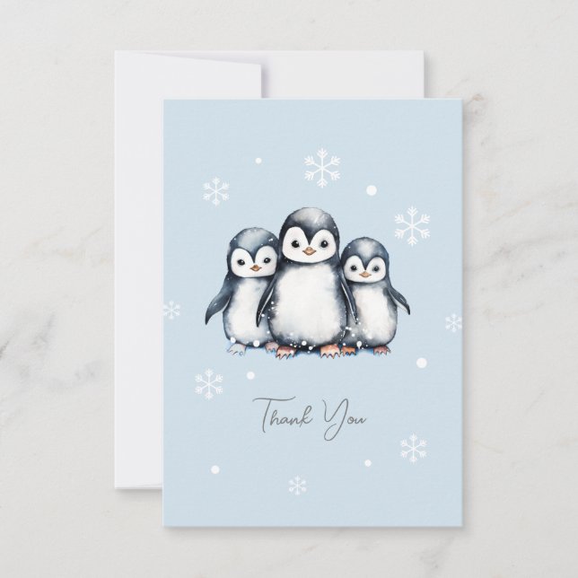 Carte De Remerciements Baby shower d'hiver de Pingouin mignon (Devant)