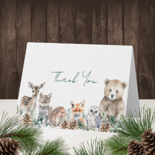 Carte De Remerciements Baby shower d'hiver des animaux rustiques en bois