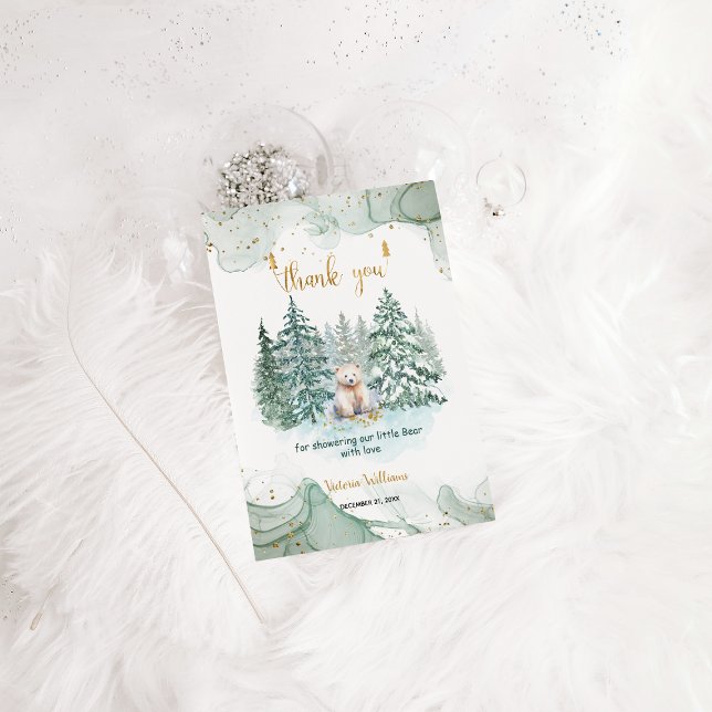 Carte De Remerciements Baby shower d'hiver minimaliste de l'ours polaire (Créateur téléchargé)
