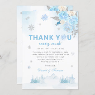 Carte De Remerciements Baby shower d'hiver moderne Boho Blue Snowflakes