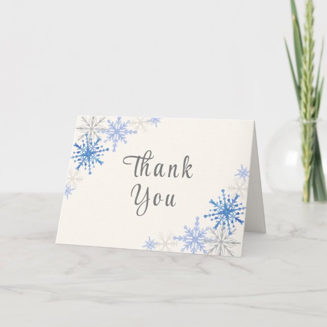 Carte De Remerciements Baby shower d'hiver Simple Blue Snowflakes (Devant)