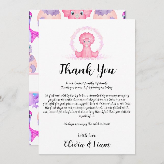 Carte de remerciements Baby shower Dinosaur aquare (Devant / Derrière)