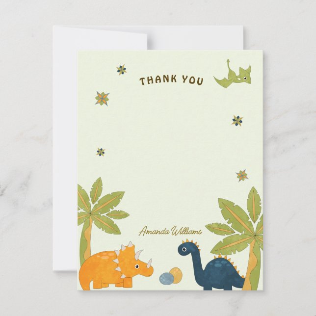 Carte De Remerciements Baby shower Dinosaur en caricature (Devant)