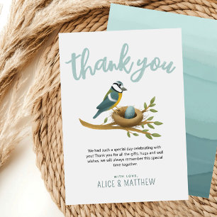 Carte De Remerciements Baby shower d'oiseaux d'aquarelle bleu mignon