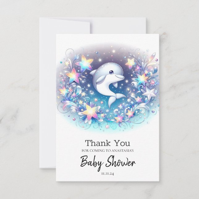 Carte De Remerciements Baby shower Dolphin moderne amusant (Devant)