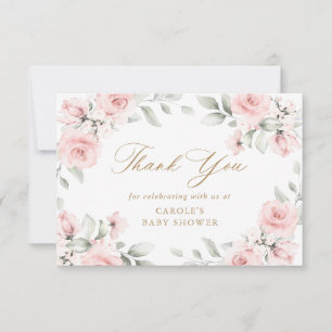 Carte De Remerciements Baby shower d'or rose floral