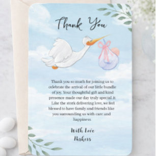 Carte De Remerciements Baby-Shower Douce Cigogne