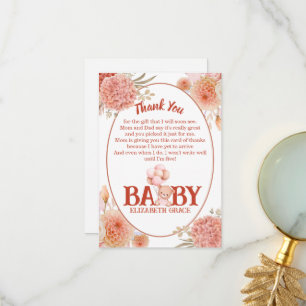 Carte De Remerciements Baby shower d'ours blanc et rose