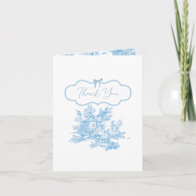 Carte De Remerciements Baby shower d'ours bleu blanc Toile de Jouy (Devant)