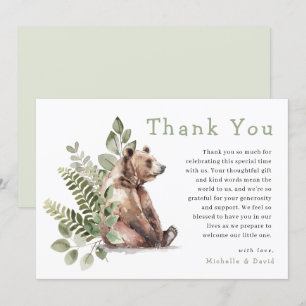 Carte De Remerciements Baby shower d'ours d'aquarelle bois