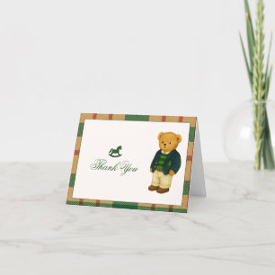 Carte De Remerciements Baby shower d'ours de Noël Preppy