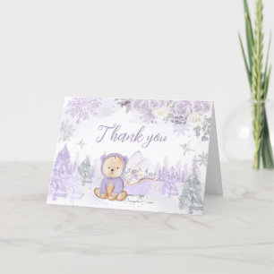 Carte De Remerciements Baby shower d'ours d'hiver violet