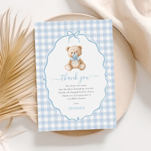 Carte De Remerciements Baby shower d'ours en En vichy bleu