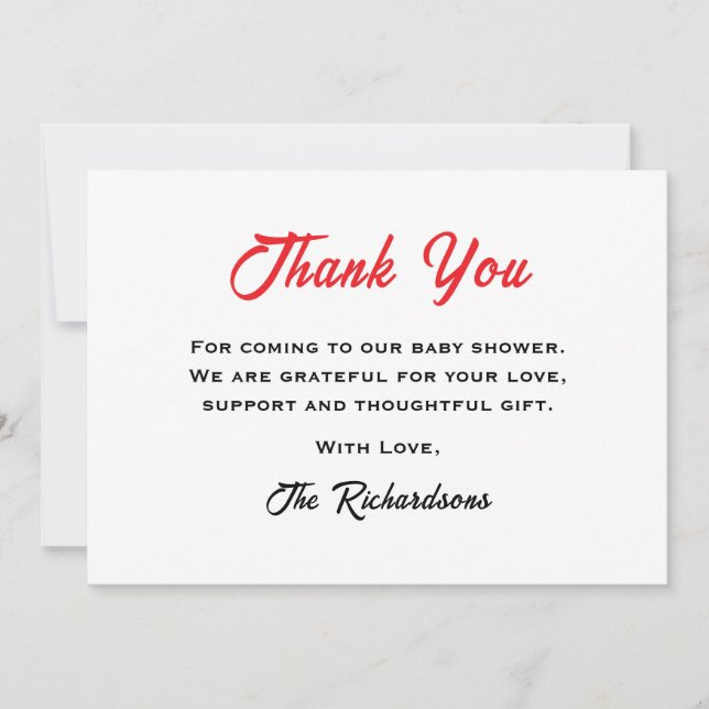 Carte De Remerciements Baby shower d'ours en peluche blanc rouge Petit am (Devant)