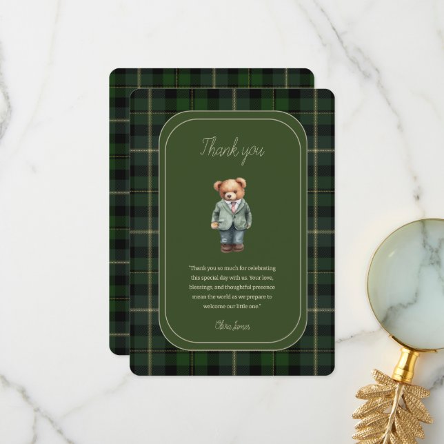 Carte De Remerciements Baby shower d'ours en peluche de luxe (Devant/Arrière en situation)