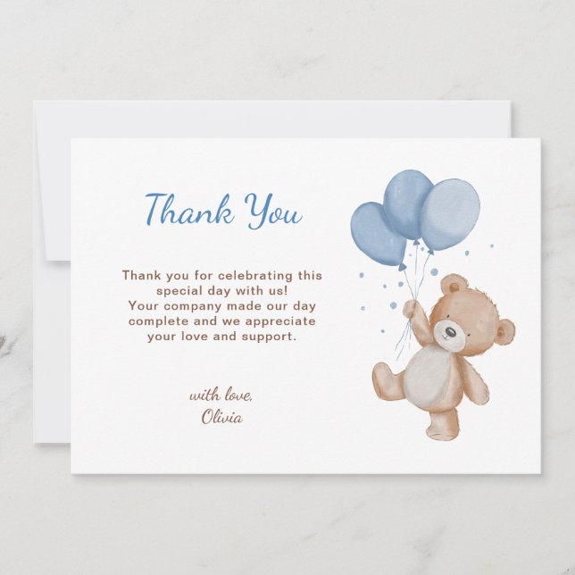 Carte De Remerciements Baby shower d'ours en peluche mignon (Devant)