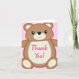 Carte De Remerciements Baby shower d'ours en peluche rose