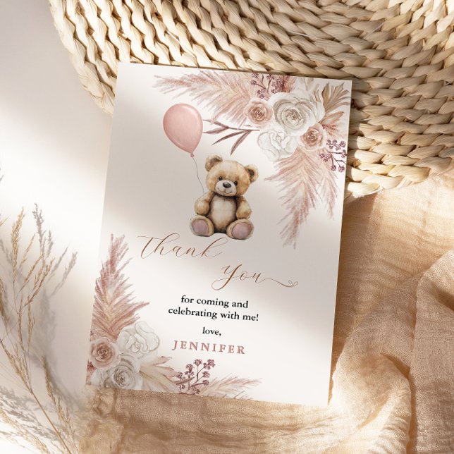 Carte De Remerciements Baby shower d'ours en peluche rose (Créateur téléchargé)