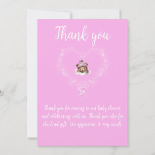 Carte De Remerciements Baby shower d'ours en peluche rose enneigé