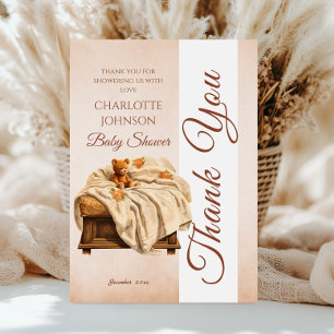 Carte De Remerciements Baby shower d'ours en Teddy Beige vintage